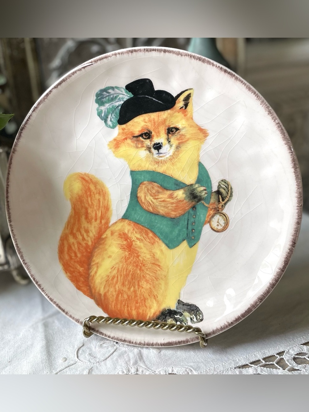 Grace Teaware Royal Forest Fox squirrel ceramic salad plate